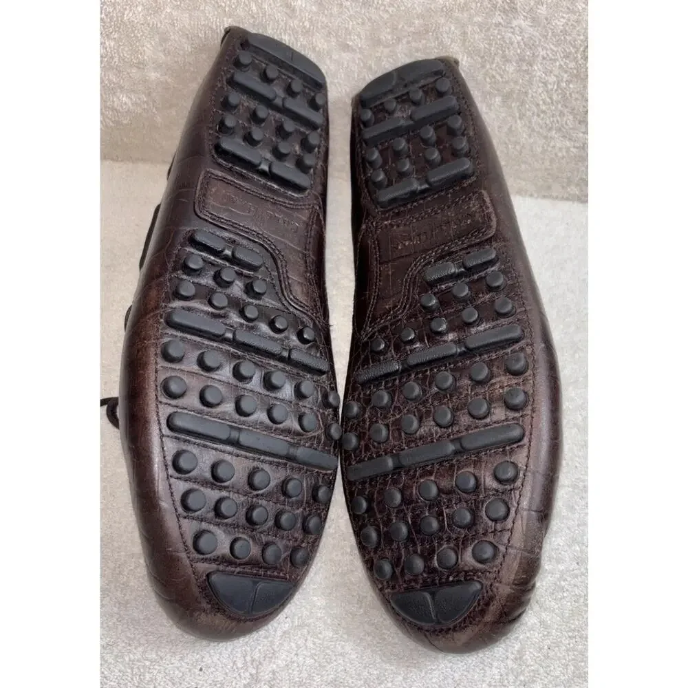 Cole Haan Men 10.5 M Brown Leather Croc Embossed Driving Loafers C07910 Shoes